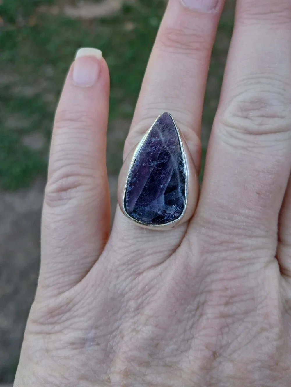 New Men's Natural Amethyst 925 Silver Ring.